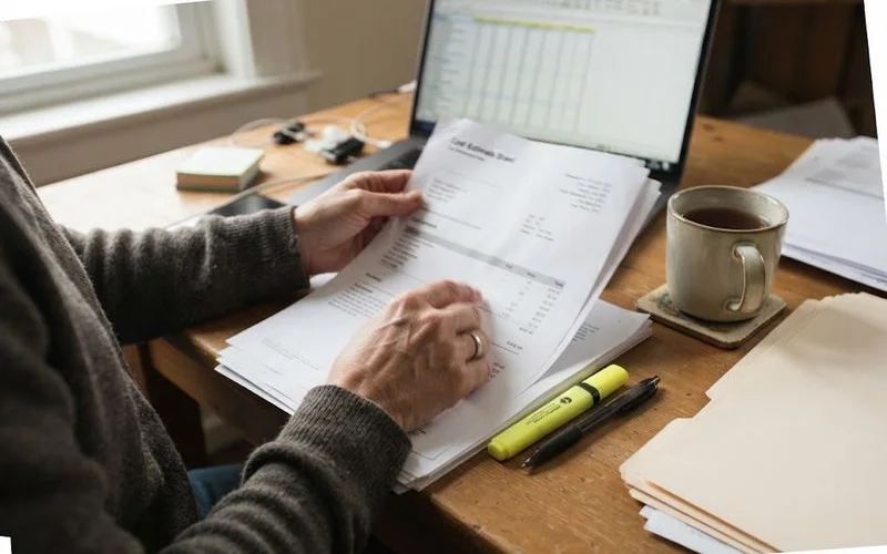 A Perth family lawyer sits across a desk from a client, pointing to a written cost estimate and fee agreement on paper